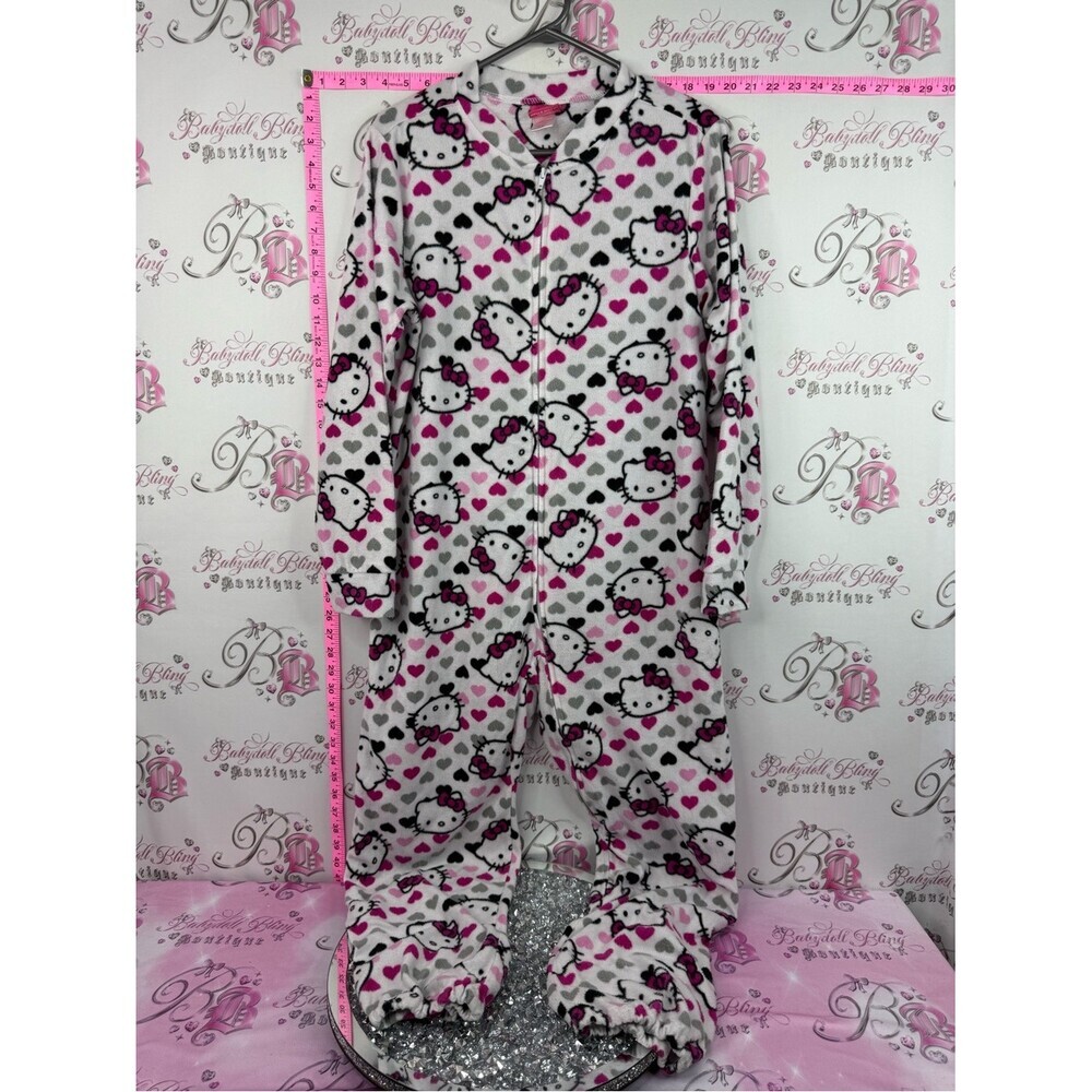 Hello Kitty onesie one piece 2013 fleece Pink & White Heart Plush jogger Pajamas